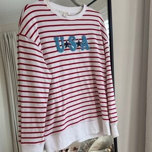 Shiraleah Red and White Striped USA Sweatshirt